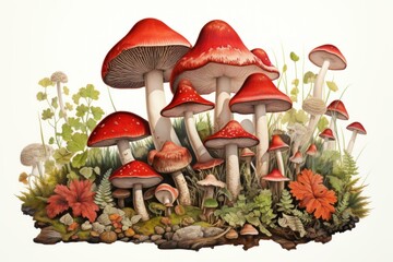 Mushroom flowers illustration. Floral plant. Generate Ai