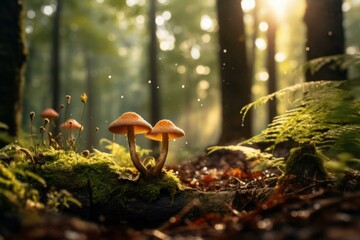 Brown forest mushrooms. Agaric fungus. Generate Ai