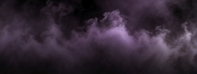 Panoramic view of a purple abstract fog mist on plain black background from Generative AI