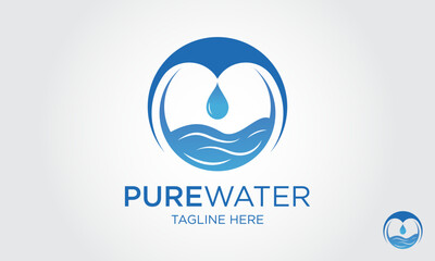 Pure Water Logo Design With Water Drop And Water Wave. Premium Pure water abstract sign. 