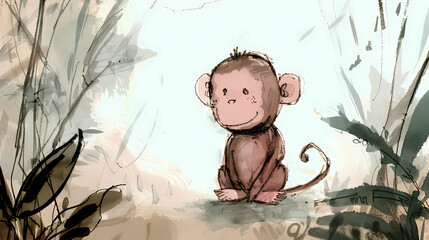 Monkey design illustration with water color  - 745497158