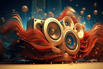 Resonant Waves musical speakers. Party digital volume. Generate Ai