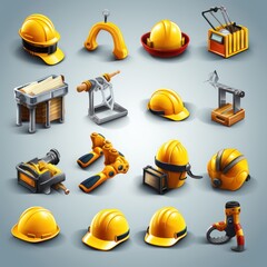 A Set of icons related to labor, construction, labor day, renovation. Vector illustration Editable rhythm.