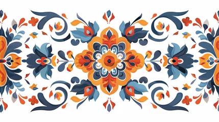Fotobehang 伝統的な部族のシームレスパターンの背景画像。カラフルで装飾的な画像。 Traditional tribal seamless pattern background image. Colorful and decorative images. [Generative AI] © Tatsuya