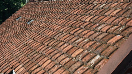 The neatly arranged tile roofs form a texture 