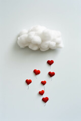 Unique image of a white cloud and red hearts, inspired by Kodak 400 and Barbiecore. AI generative.