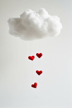 Unique image of a white cloud and red hearts, inspired by Kodak 400 and Barbiecore. AI generative.