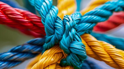 Vibrant Multi-Colored Ropes Tied in a Complex Knot. Generative ai