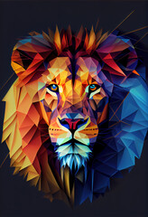 Abstract colored triangulate Lion. Ai generated