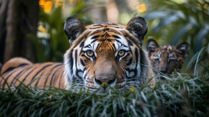 Fototapeta premium Majestic Wilderness: Close-Up of a Tiger in the Jungle, Celebrating International Wildlife Day