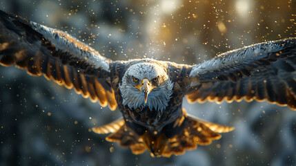 close-up of a flying eagle - obrazy, fototapety, plakaty