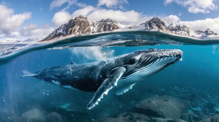 whale in polar regions. Celebrating International Wildlife Day - obrazy, fototapety, plakaty