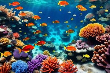 Fototapeta na wymiar Coral reef and fish, Generative aI.