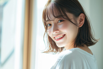 笑顔の若い女性