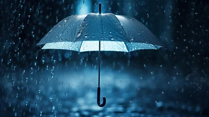 Fotobehang Transparent umbrella under rain against water drops splash background. Rainy weather concept © Wajid