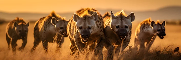 Papier Peint photo Hyène Roaming Free: A Glimpse Into The Intricate Social Interactions Of A Hyena Pack In The African Savannah