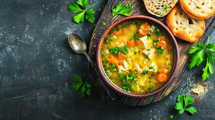 Homemade chicken soup in a bowl - obrazy, fototapety, plakaty