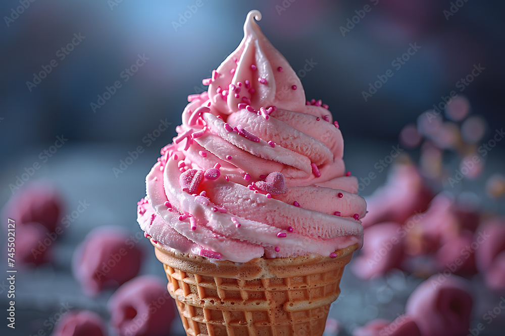 Sticker ice cream cone on a beautiful background	
