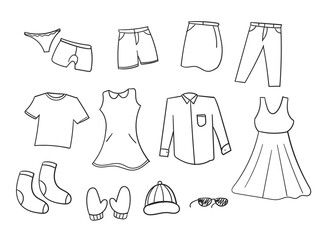 Hand drawn clothes doodle set vector hand drawn