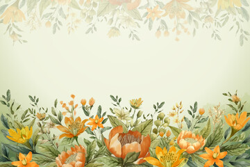 Fototapeta na wymiar Beautiful flower and botanical leaves background with watercolor