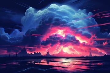 Abstract cloud neon. Art dark air. Generate Ai