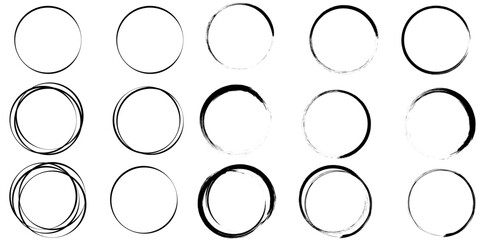 Set of circle highlight line hand drawn. Doodle frame round scribble pen line. Vector illustration