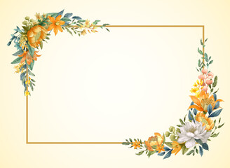 Floral frame background abstract with watercolor - 745503589