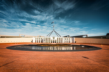 The view of the Parliament House of Australia government in Canberra