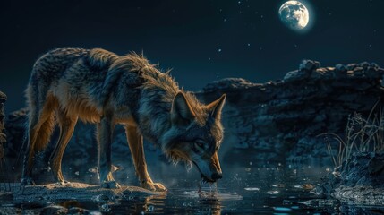 Majestic predator: wolf, a symbol of wilderness and strength, embodies grace and power in its natural habitat, capturing the essence of untamed beauty and primal instincts.