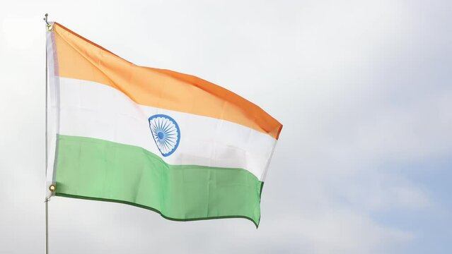 Flag of India on background of sky. High quality 4k footage