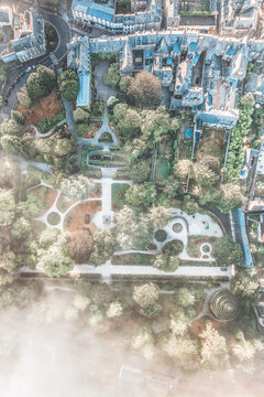 vue a&eacute;rienne du jardin public de Coutances