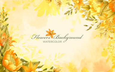 Summer wild flower and botanical leaves background with watercolor - 745504528