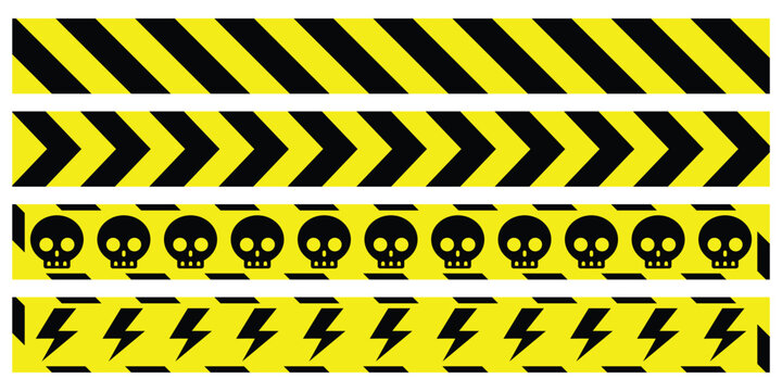 yellow line black skull electrical stripe arrow radioactive caution tapes danger warning ribbons. construction sites, banner traffic sign symbol logo design for web mobile isolated white background