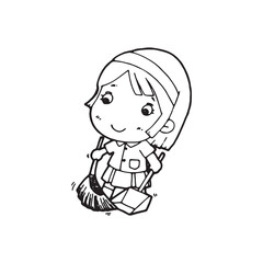 thai students cleaning up school classroom, coloring styles vector illustration