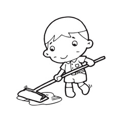 thai students cleaning up school classroom, coloring styles vector illustration