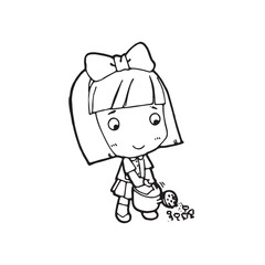 thai students cleaning up school classroom, coloring styles vector illustration