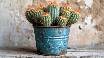 A small, prickly cactus thrives in a terracotta pot, its sharp spines a testament to its desert origins