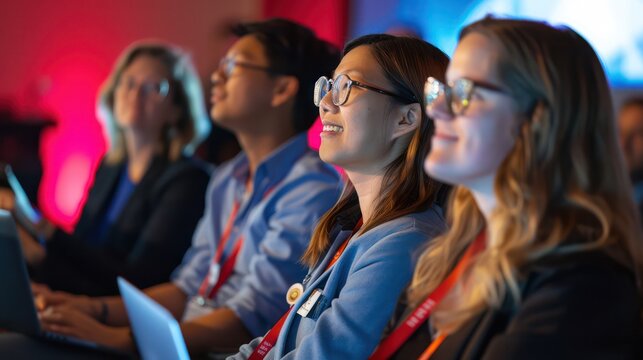 Attendees at a tech conference engaged and enjoying a presentation