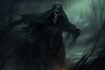Nightmarish wraith. Religion cross ghost. Generate Ai - obrazy, fototapety, plakaty
