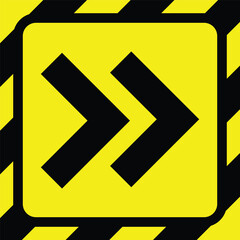 yellow stripe right sharp curve road traffic warning caution sign arrow direction icon. exclamation, hazard sign symbol logo design for web mobile isolated white background illustration.
