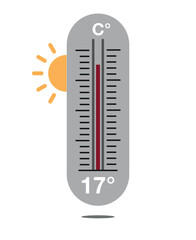 17° C. Design thermometer weather forecast. Warm temperature concept with sun
