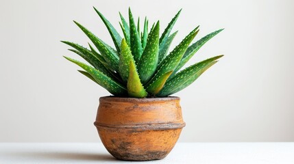 potted succulent plants, aloe vera and a cactus, with green spiky leaves