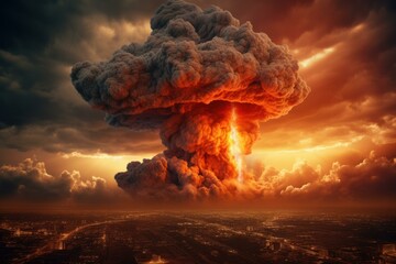 Blinding Nuclear explosion dramatic. Military fire. Generate Ai
