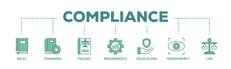 Compliance banner web icon illustration concept with icon of law, requirements, transparency, regulations, policies, standards, rules icon live stroke and easy to edit 