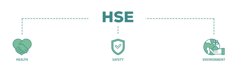 HSE banner web icon illustration concept with icon of  Health Safety Environment in the corporate occupational safety and health icon live stroke and easy to edit 