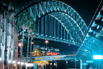 シドニー橋夜景と建物 - obrazy, fototapety, plakaty