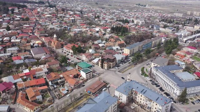 Scenic cityscape of town Telavi in Alazani river plain, Georgia 