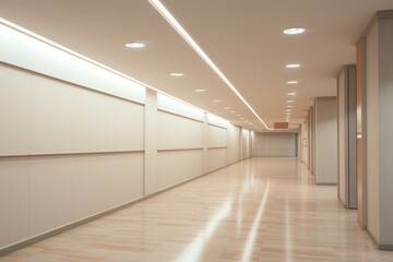 Sterile Large office blank corridor. City gallery. Generate Ai