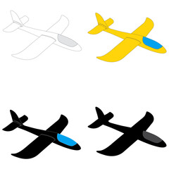 Toy glider airplane in various artistic styles