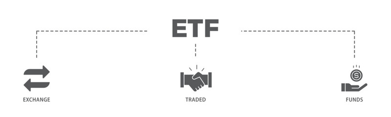 ETF banner web icon illustration concept with icon of money, cash flow, trading, transaction, bank, accounting, and growth icon live stroke and easy to edit 